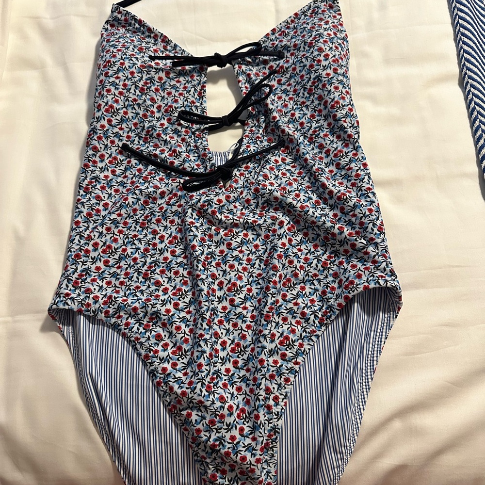 J. Crew Floral and Striped One Piece Swimsuit